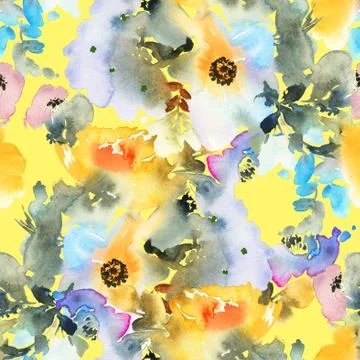 Seamless pattern with flowers watercolor Stock Illustration