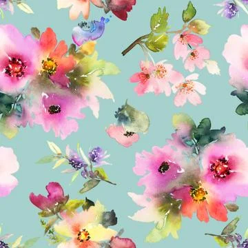 Seamless pattern with flowers watercolor Stock Illustration