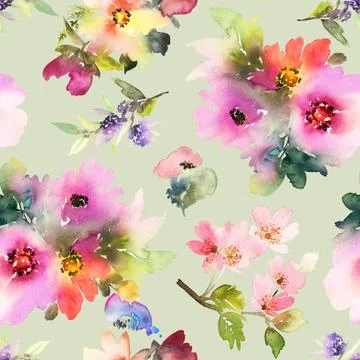 Seamless pattern with flowers watercolor Stock Illustration