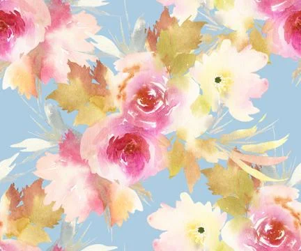 Seamless pattern with flowers watercolor Stock Illustration