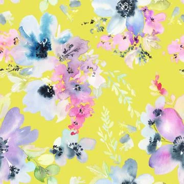 Seamless pattern with flowers watercolor Illustrazione stock