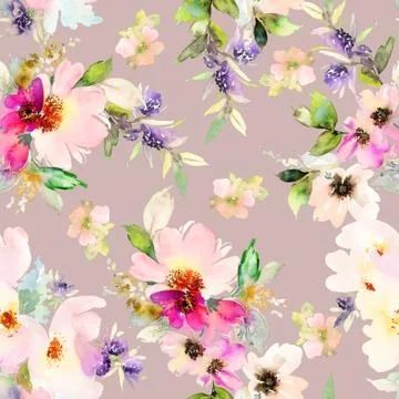 Seamless pattern with flowers watercolor Stock Illustration