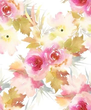 Seamless pattern with flowers watercolor Stock Illustration