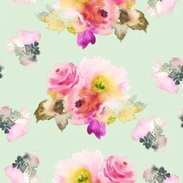 Seamless pattern with flowers watercolor Stock Illustration