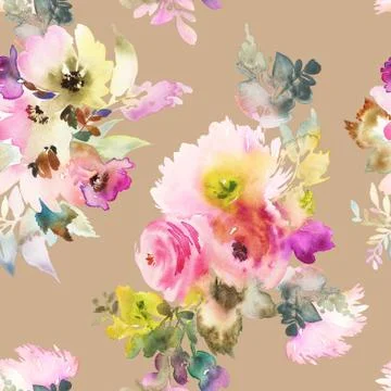 Seamless pattern with flowers watercolor Stock Illustration