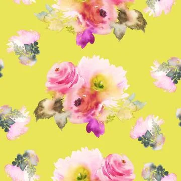 Seamless pattern with flowers watercolor Stock Illustration