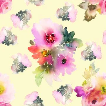 Seamless pattern with flowers watercolor Stock Illustration