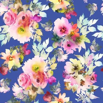 Seamless pattern with flowers watercolor Stock Illustration