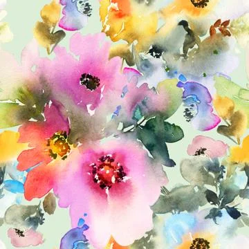 Seamless pattern with flowers watercolor Stock-Illustration
