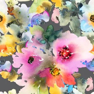 Seamless pattern with flowers watercolor Illustrazione stock