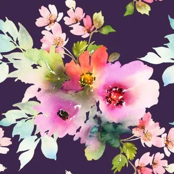 Seamless pattern with flowers watercolor Illustrazione stock