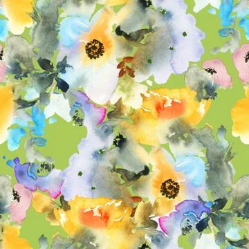 Seamless pattern with flowers watercolor Stock Illustration