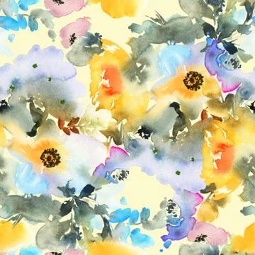 Seamless pattern with flowers watercolor Stock Illustration