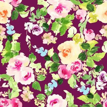 Seamless pattern with flowers watercolor Illustrazione stock