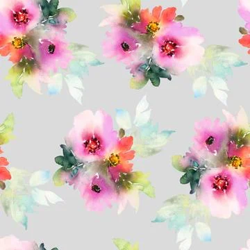 Seamless pattern with flowers watercolor Stock Illustration