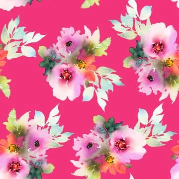 Seamless pattern with flowers watercolor Stock Illustration