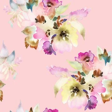 Seamless pattern with flowers watercolor Stock Illustration