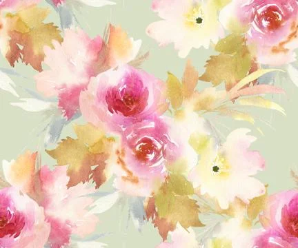 Seamless pattern with flowers watercolor Stock Illustration
