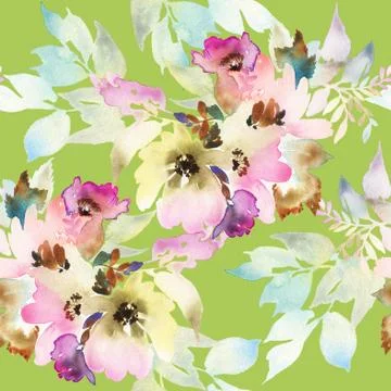 Seamless pattern with flowers watercolor Stock Illustration