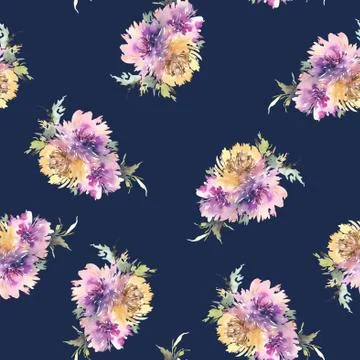 Seamless pattern with flowers watercolor Stock Illustration