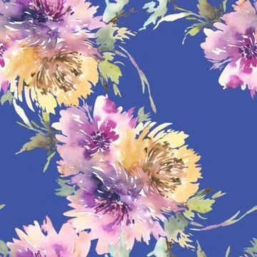 Seamless pattern with flowers watercolor Stock Illustration