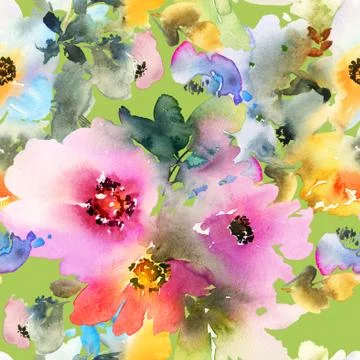 Seamless pattern with flowers watercolor Stock Illustration