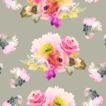 Seamless pattern with flowers watercolor Stock Illustration