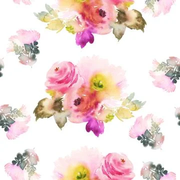 Seamless pattern with flowers watercolor Stock Illustration