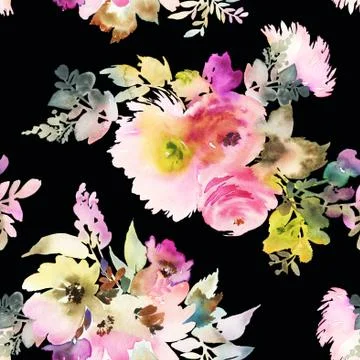 Seamless pattern with flowers watercolor Stock Illustration