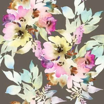 Seamless pattern with flowers watercolor Stock Illustration