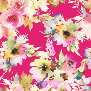 Seamless pattern with flowers watercolor Illustrazione stock