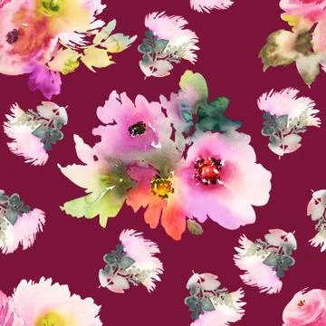 Seamless pattern with flowers watercolor Stock Illustration