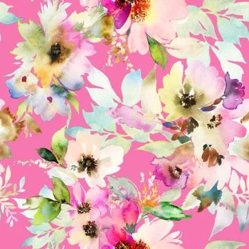 Seamless pattern with flowers watercolor Stock Illustration