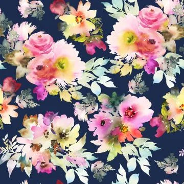 Seamless pattern with flowers watercolor Stock Illustration