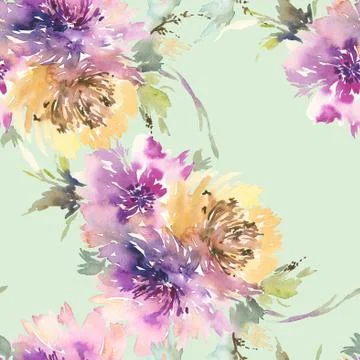 Seamless pattern with flowers watercolor Stock Illustration