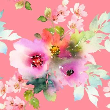 Seamless pattern with flowers watercolor Stock Illustration