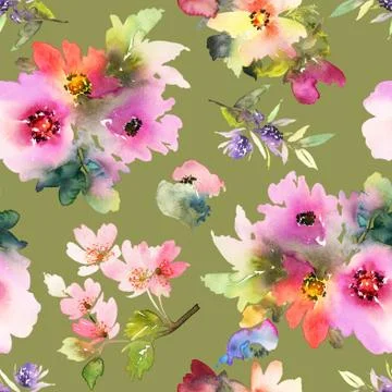 Seamless pattern with flowers watercolor Illustrazione stock