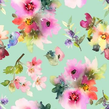 Seamless pattern with flowers watercolor Illustrazione stock