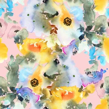 Seamless pattern with flowers watercolor Stock Illustration