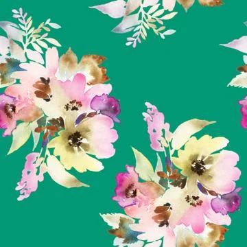 Seamless pattern with flowers watercolor Illustrazione stock