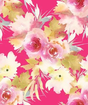Seamless pattern with flowers watercolor Stock Illustration