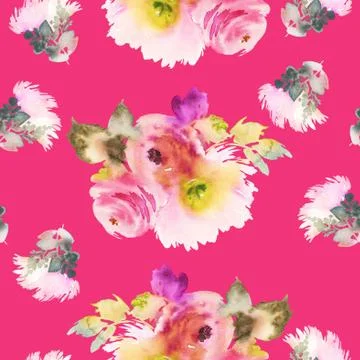 Seamless pattern with flowers watercolor Stock Illustration
