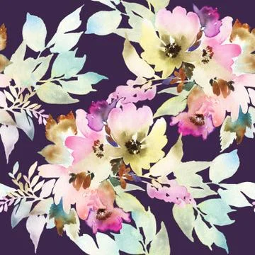 Seamless pattern with flowers watercolor Stock Illustration