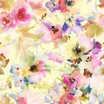 Seamless pattern with flowers watercolor Stock Illustration