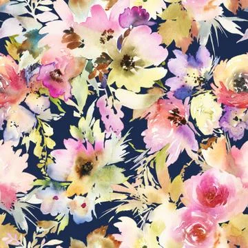 Seamless pattern with flowers watercolor Stock Illustration