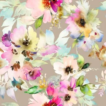Seamless pattern with flowers watercolor Stock Illustration