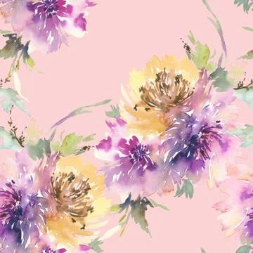 Seamless pattern with flowers watercolor Stock Illustration