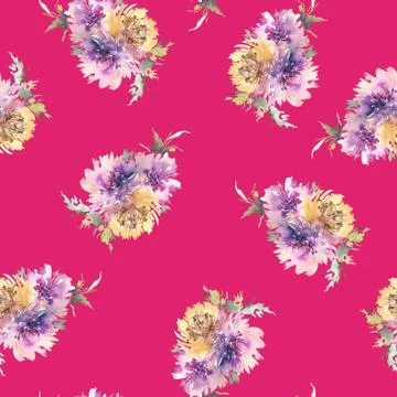 Seamless pattern with flowers watercolor Stock Illustration