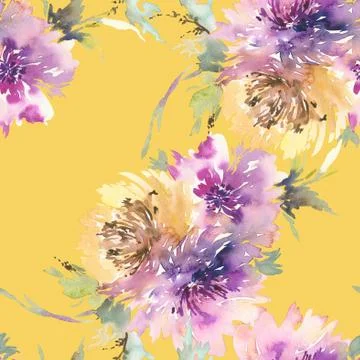 Seamless pattern with flowers watercolor Stock Illustration