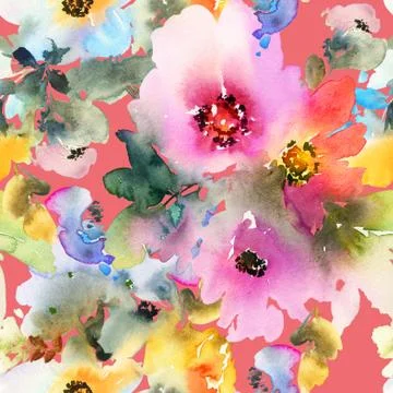 Seamless pattern with flowers watercolor Stock Illustration